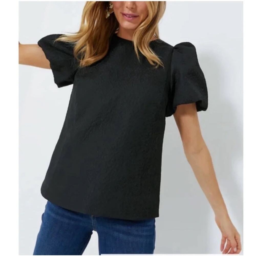 NWT Pomander Place Lyla Jacquard Puff Sleeve Top Black Extra Large XL